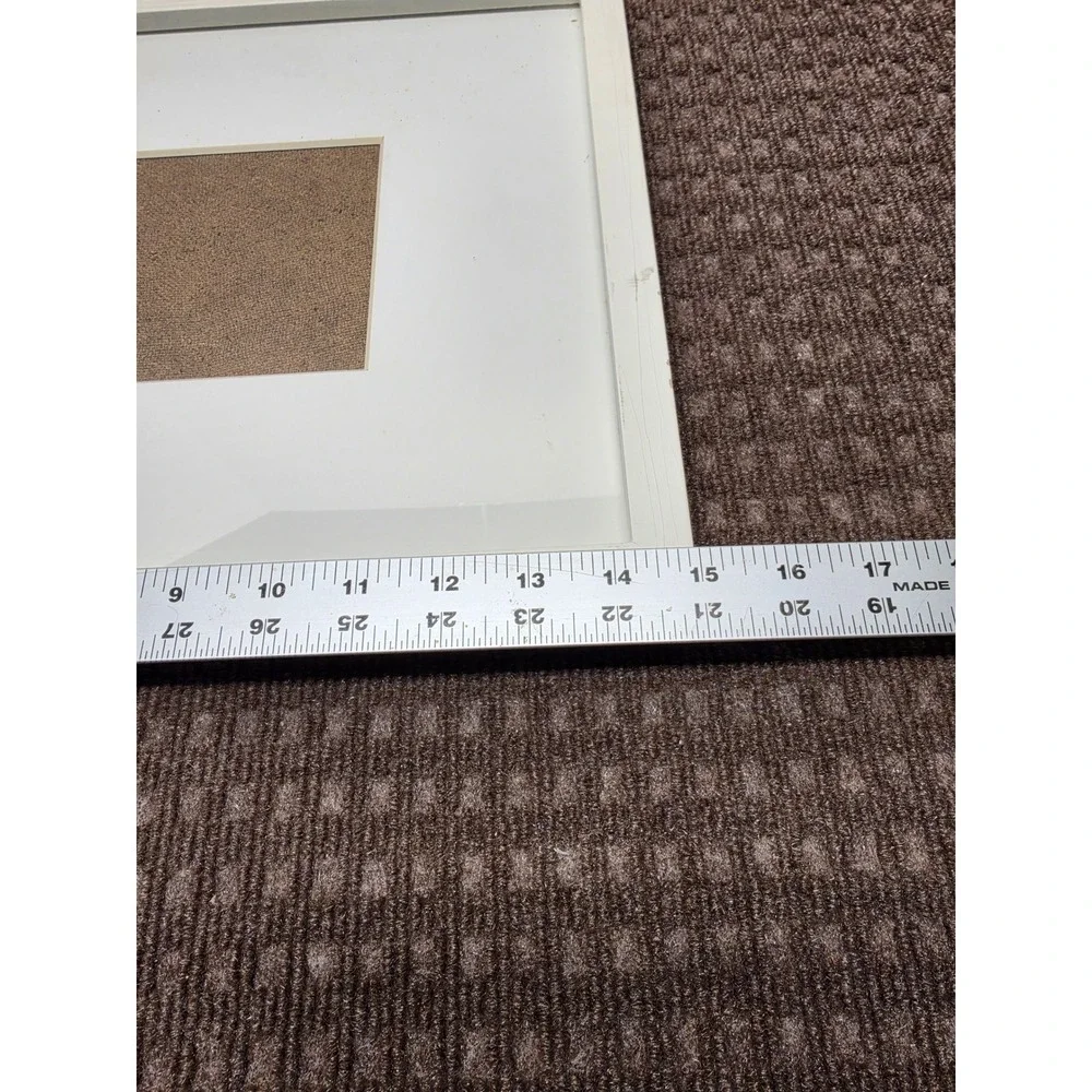 White Wood Picture Frame with White Mat and Burlap Backing 12.5x16.5